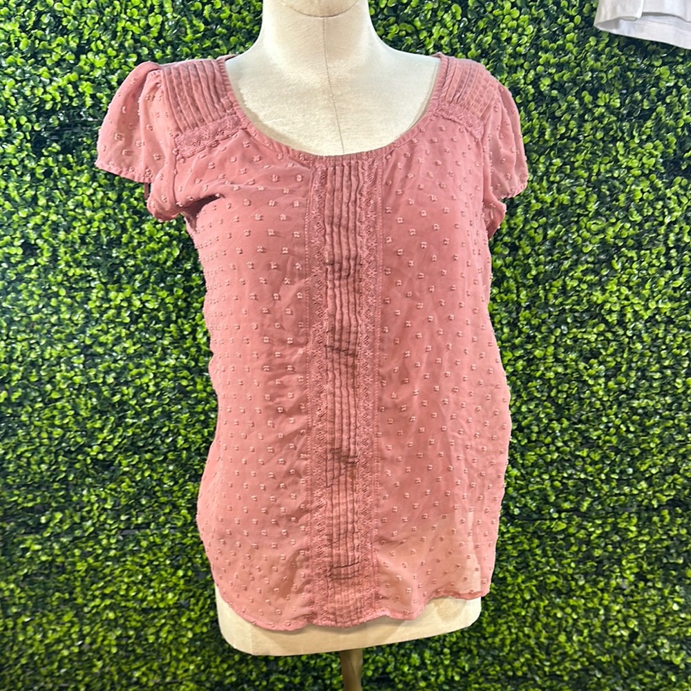 LC Lauren Conrad Pink Smocked Blouse Small